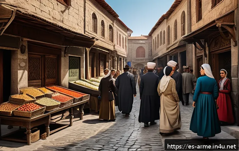 아르메니아와 터키 관계 역사 - A detailed historical scene depicting Armenian and Turkish communities during the late Ottoman Empir...